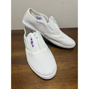 American Sweetheart Canvas Zip Shoes Vintage Embroidered Pink Blue Flower 8.5